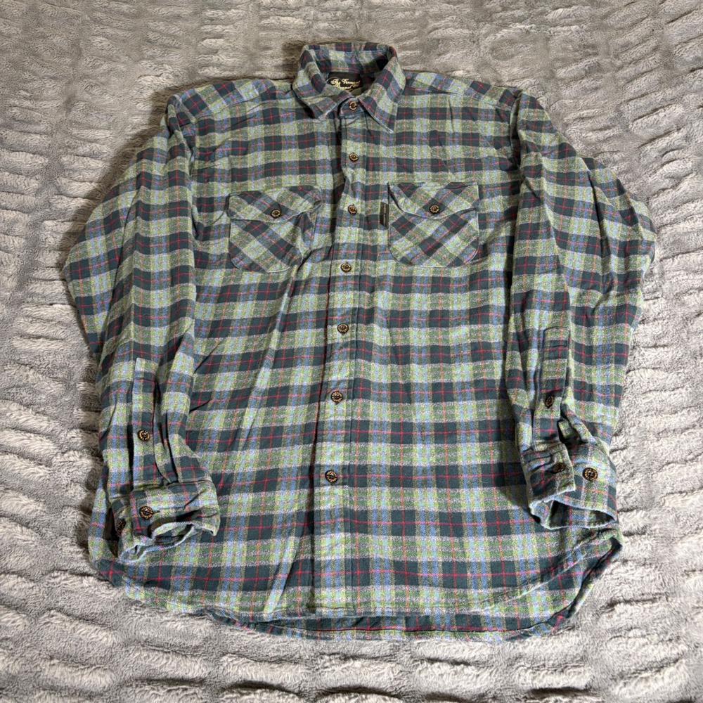 Vermont Flannel Co Mens Medium Plaid Button Up Shirt Green Blue USA Handcrafted